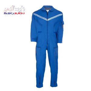 لباس کار یکسره نوار دار آبی طوسی