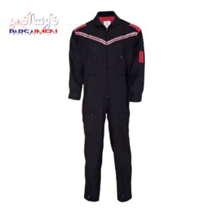 لباس کار یکسره نواردار مشکی قرمز