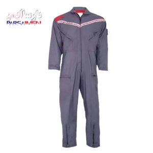 لباس کار یکسره نواردار طوسی قرمز