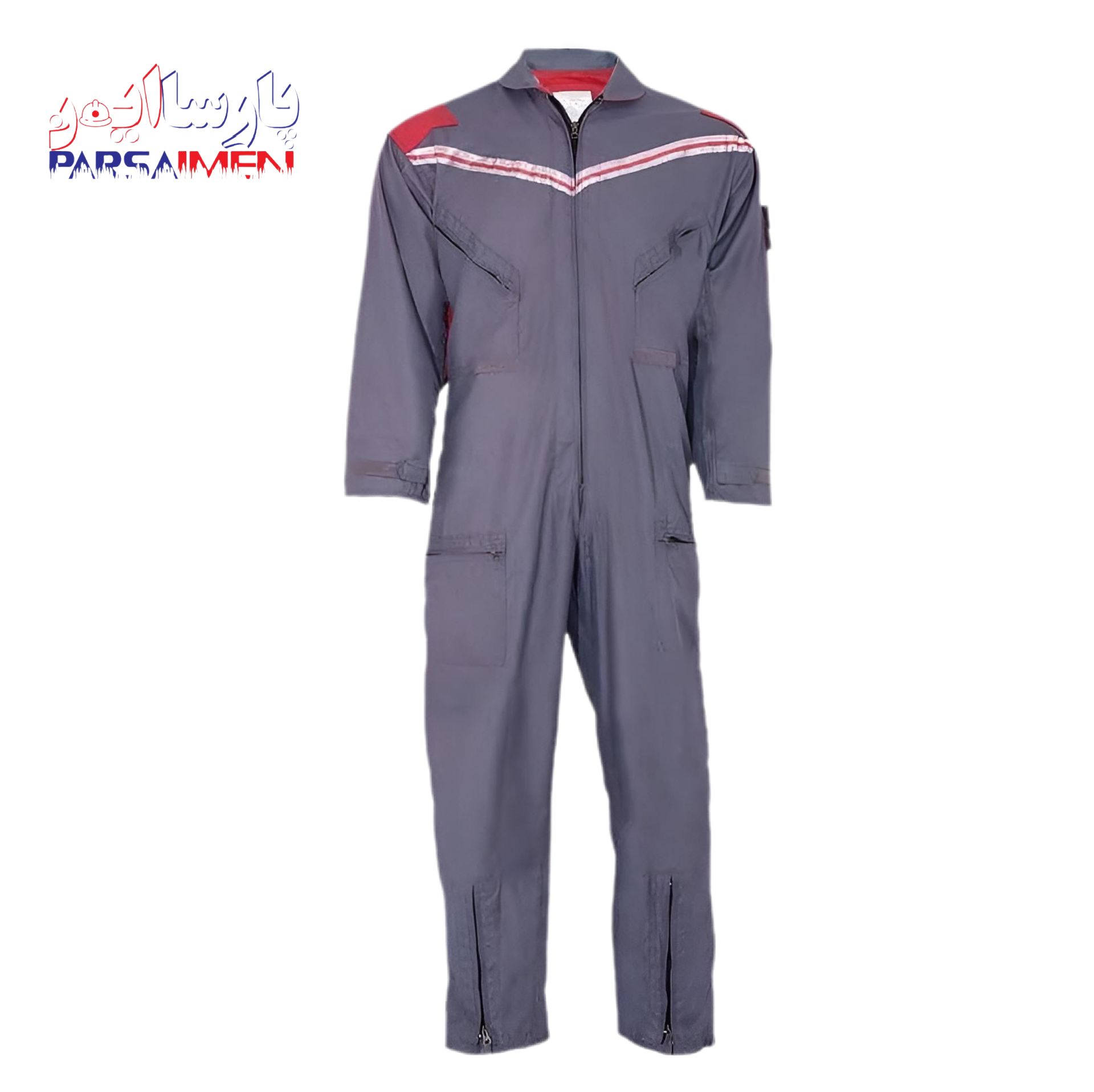 لباس کار یکسره نواردار طوسی قرمز